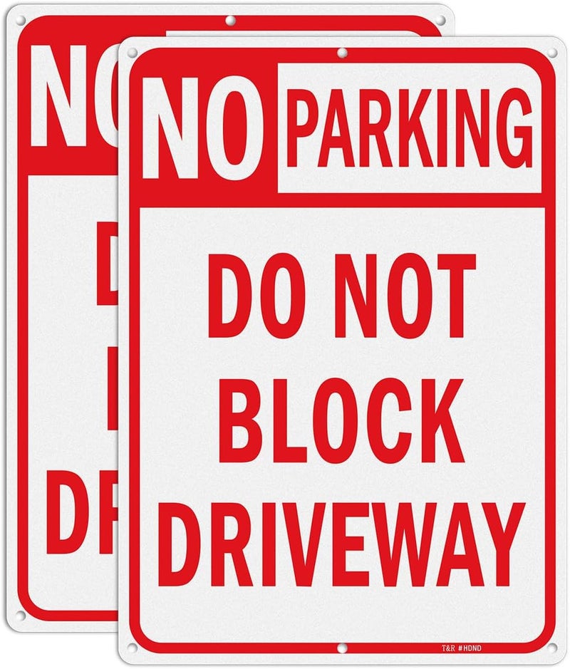 TR Large No Parking Sign Do Not Block Driveway Sign - 2 Pack - 14 x 10 Inches Rust Free .040 Aluminum Reflective - UV Protected, Waterproof and Fade Resistant - 6 Pre-drilled Holes - Image 1